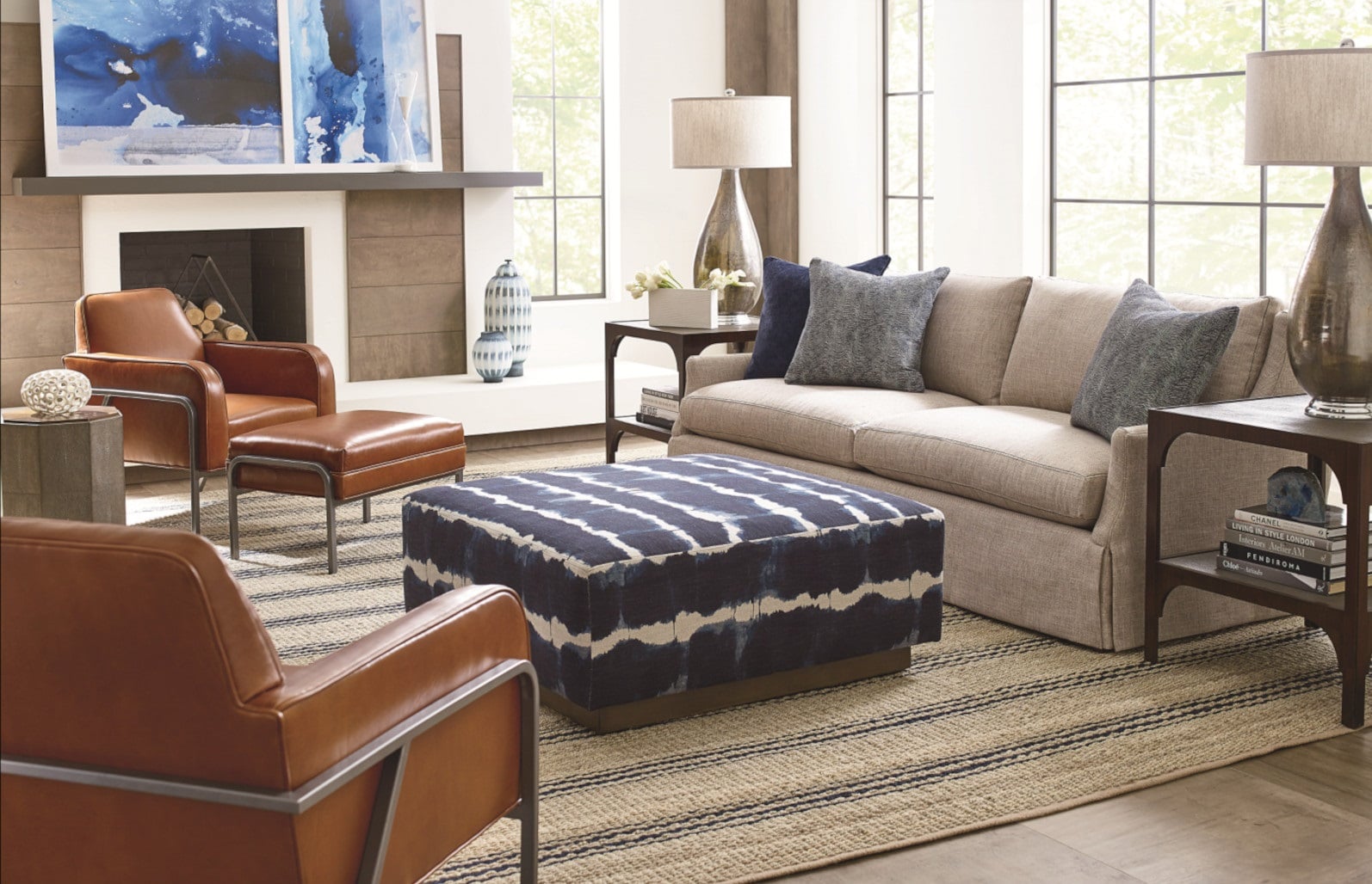 Dean Sofa, Axel Metal Base Chair, Axel Metal Base Ottoman, Gretchen Ottoman