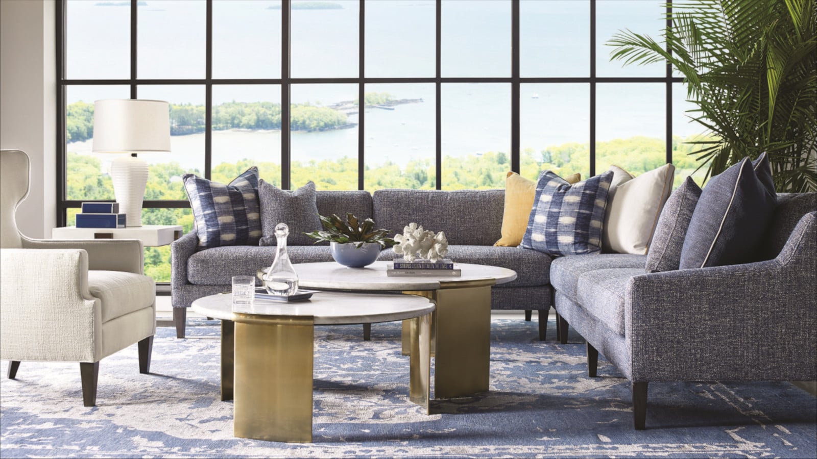 Paolo Chair, Paola End Table, Chloe Medium Cocktail Table, Chloe Large Cocktail Table, Brioni Sectional