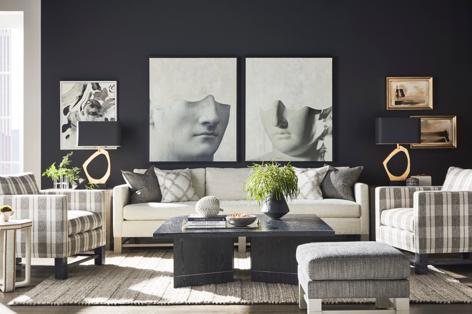 Townsend Extended Sofa, Townsend Chair, Townsend Ottoman, Schiller Cocktail Table.