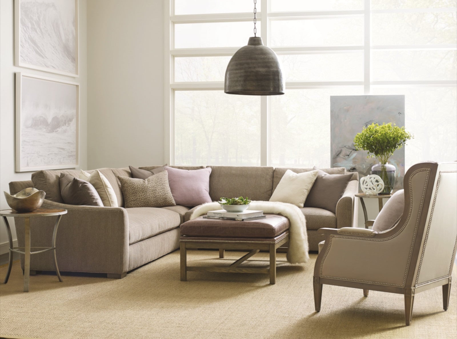Fisher Sectional, Kyle Ottoman, Calhoun Chair.